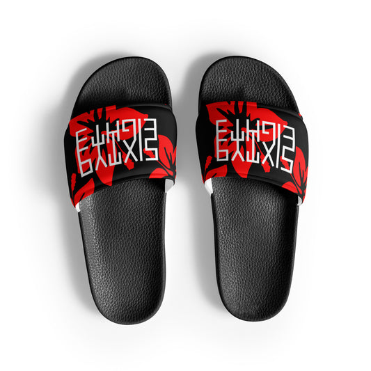 Sixty Eight 93 Logo White Hibiscus Red & Black Women's Slides