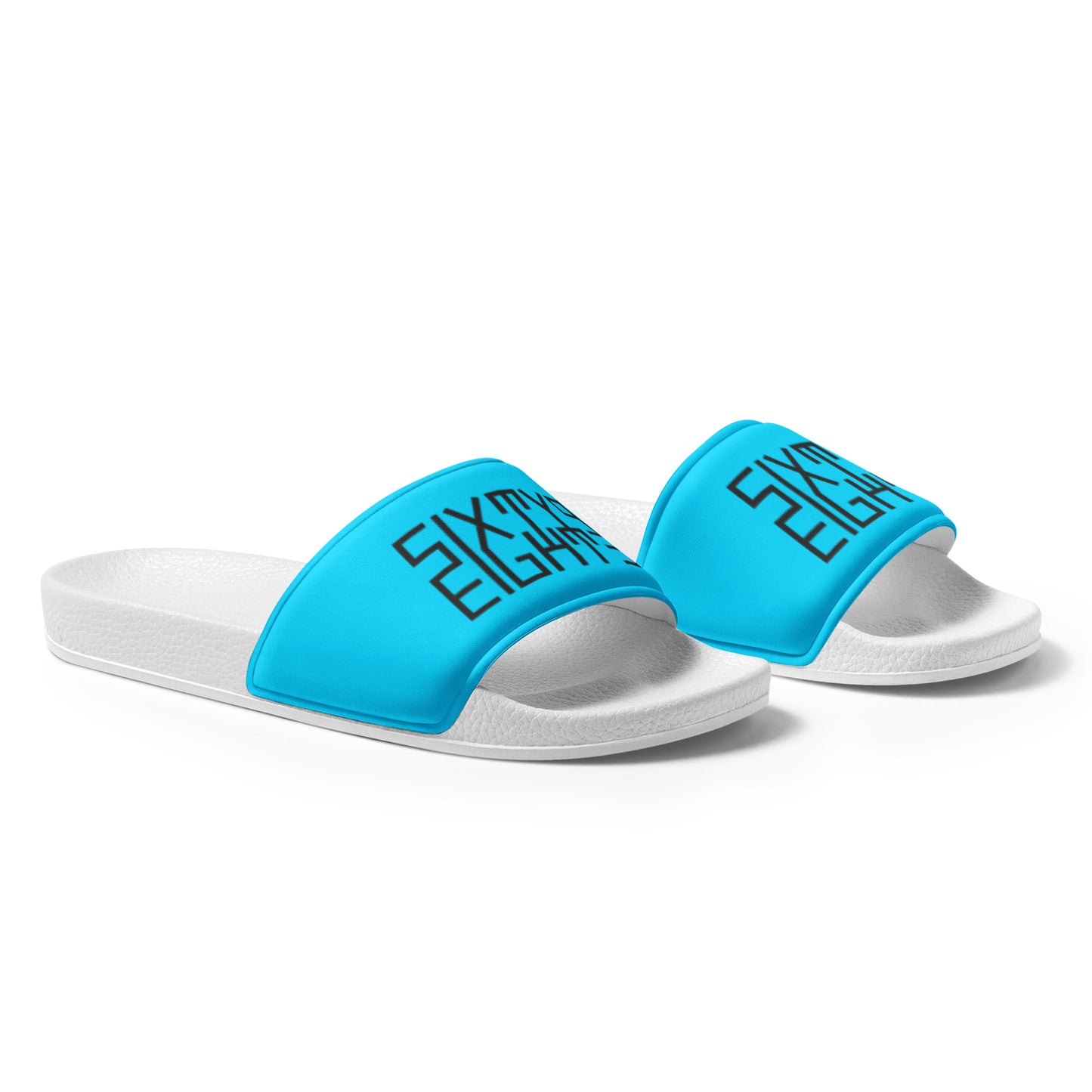 Sixty Eight 93 Logo Black & Aqua Blue Women's Slides