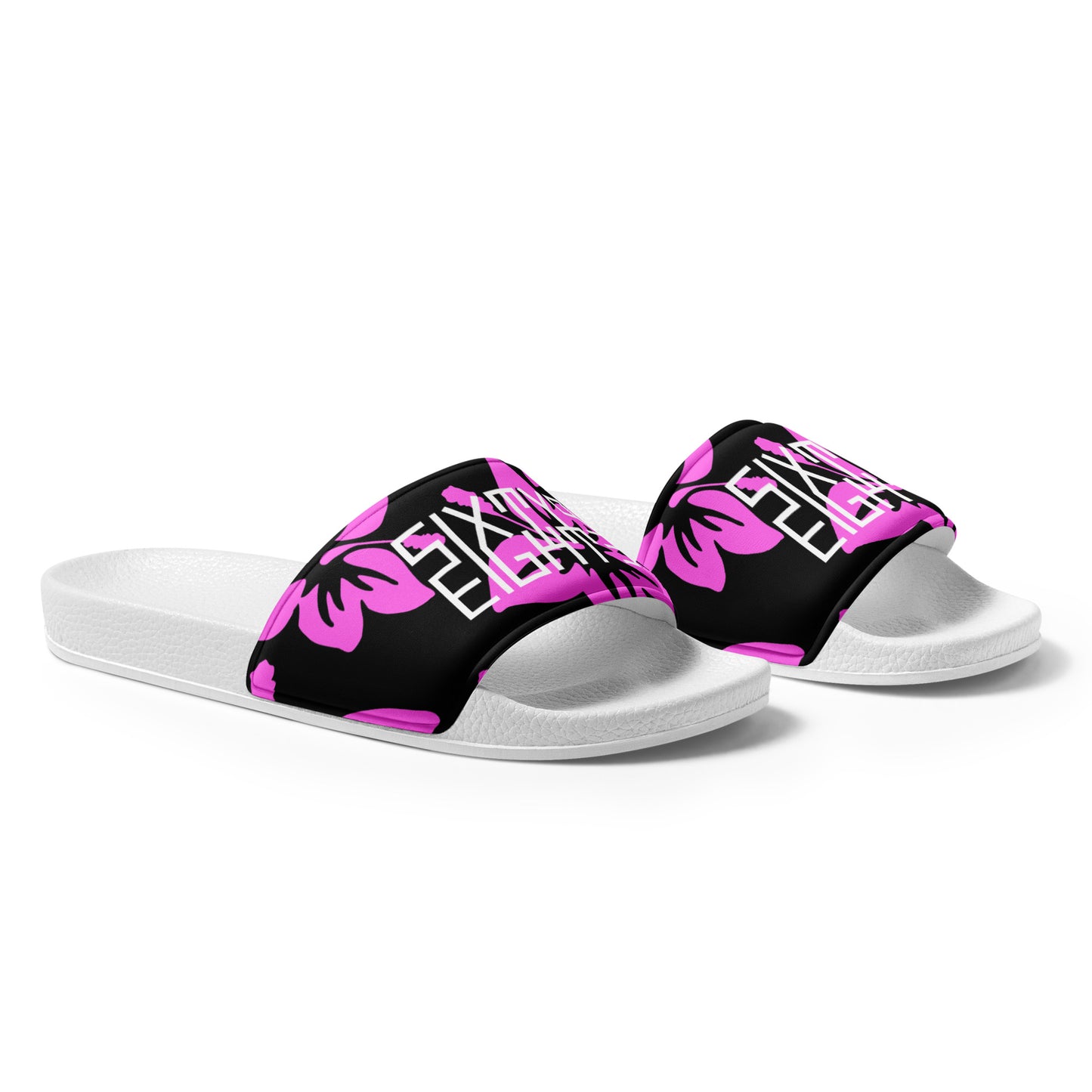 Sixty Eight 93 Logo White Hibiscus Pink & Black Women's Slides