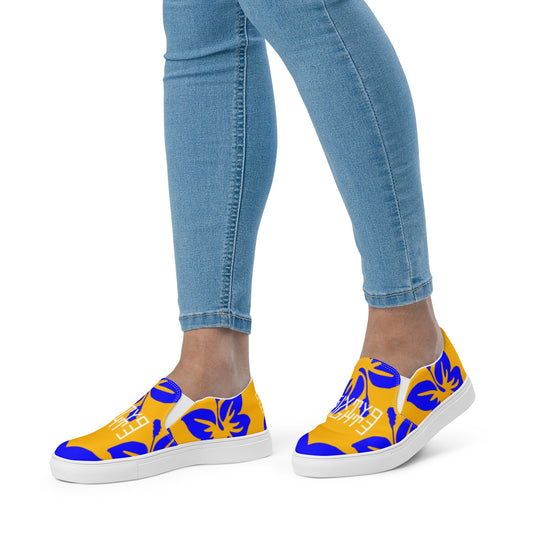 Sixty Eight 93 Logo White Hibiscus Blue & Orange Women's Slip On Shoes