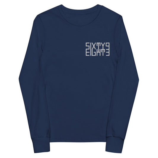 Sixty Eight 93 Logo White Embroidered Youth Long Sleeve Tee