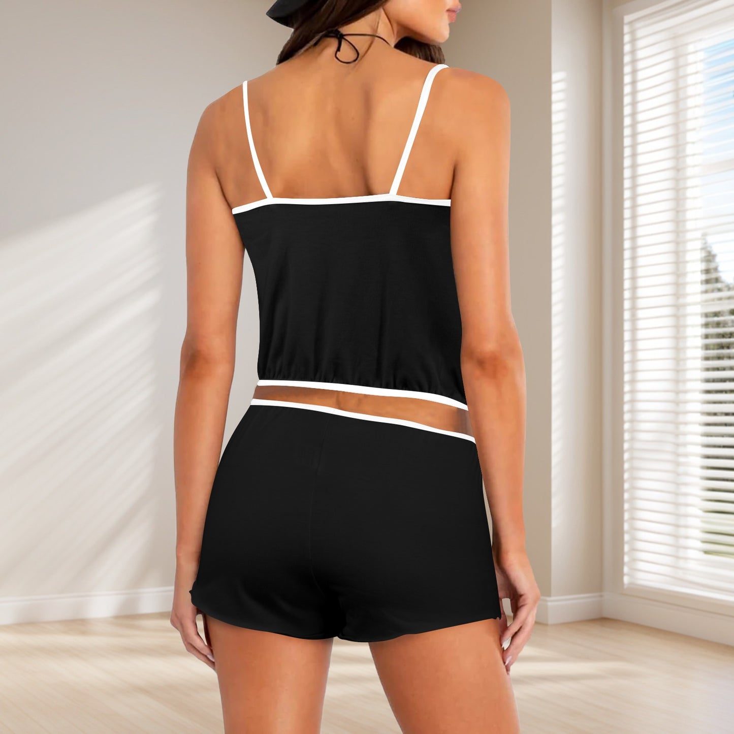 Sixty Eight 93 Logo White Black Women's Rose Button Crop Cami Pajama Set