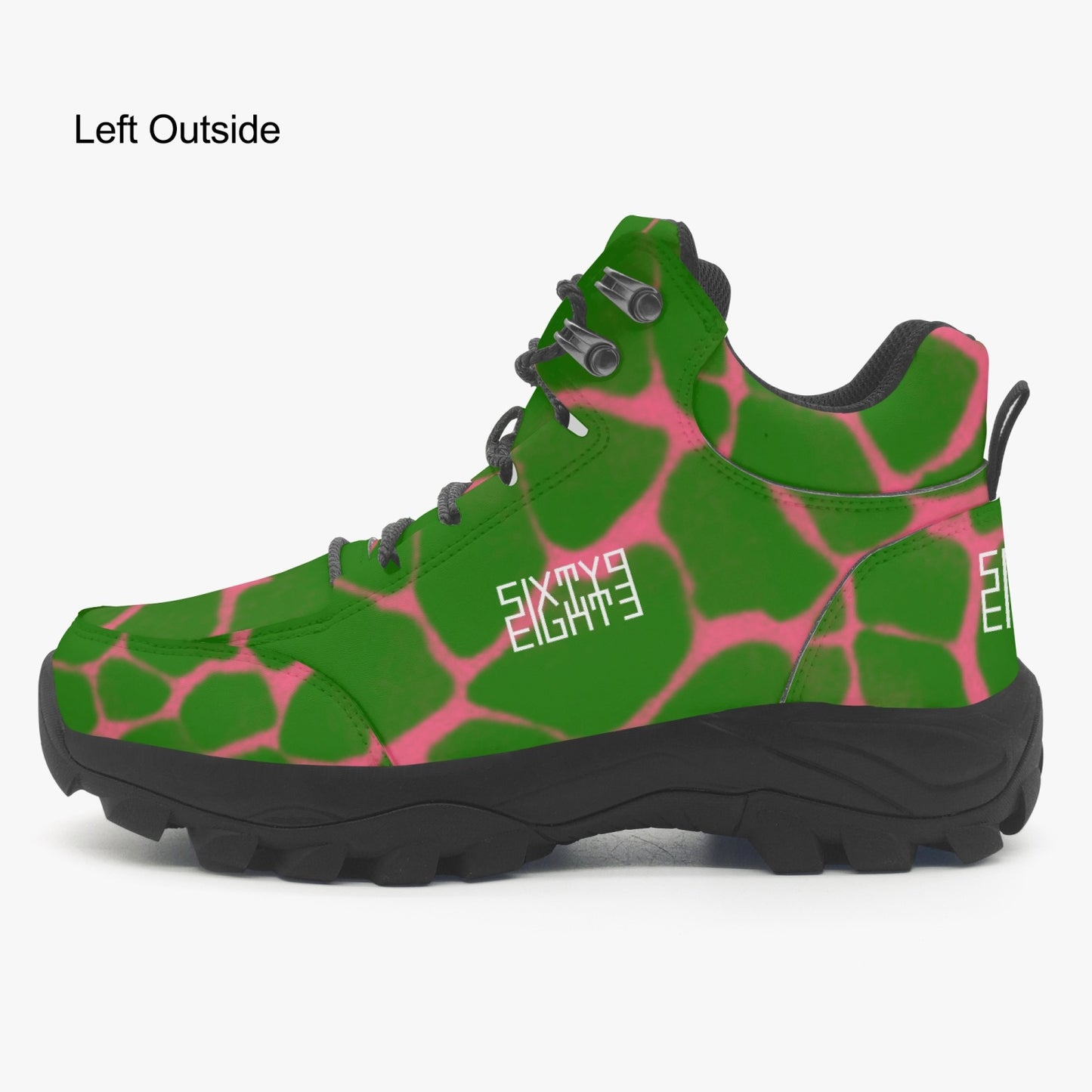 Sixty Eight 93 Logo White Boa Forest Green & Pink High Top Boots