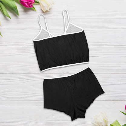 Sixty Eight 93 Logo White Black Women's Rose Button Crop Cami Pajama Set