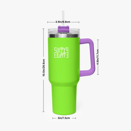 Sixty Eight 93 Logo White Lime Green 40oz Hydrator Tumbler Cup