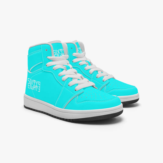 Sixty Eight 93 Logo White Aqua Blue Kids High-Top Shoes
