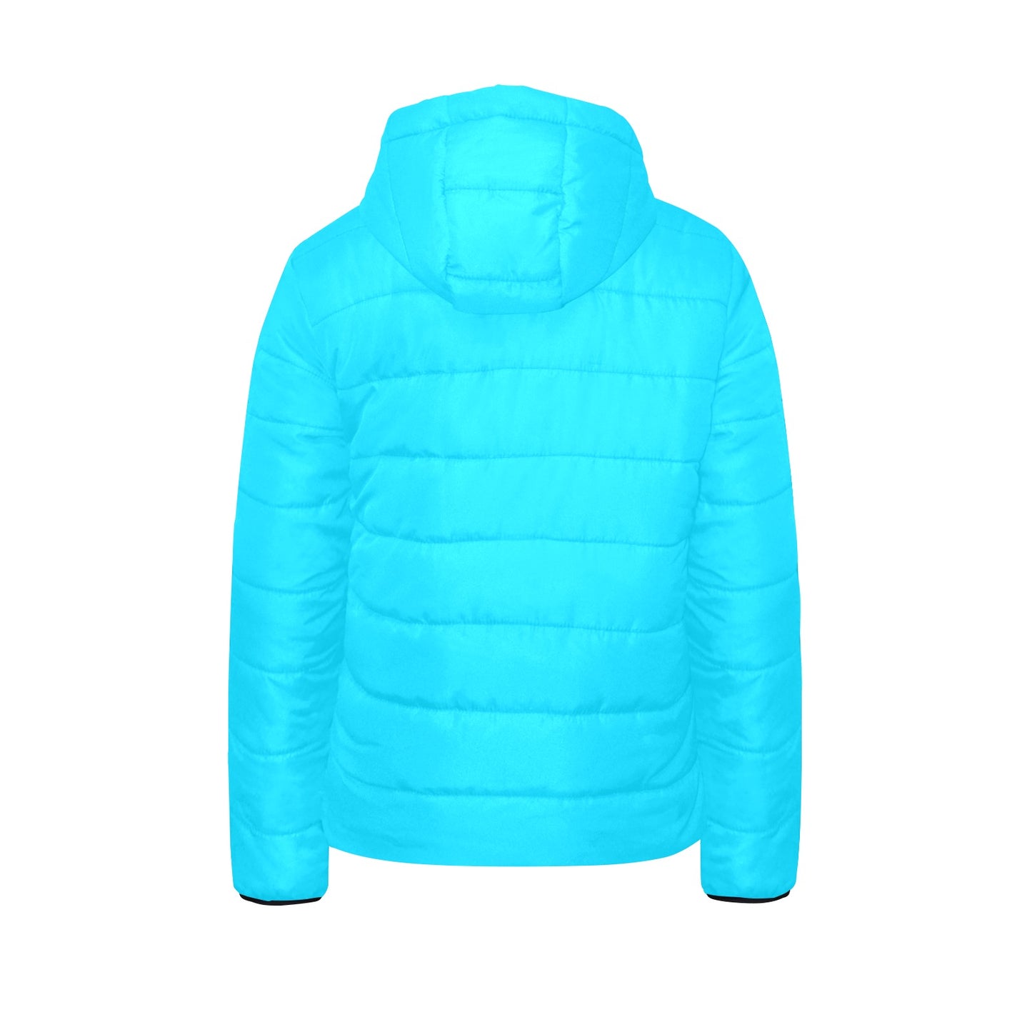 Sixty Eight 93 Logo White Aqua Blue Girl's Hooded Long Sleeve Cotton Padded Jacket