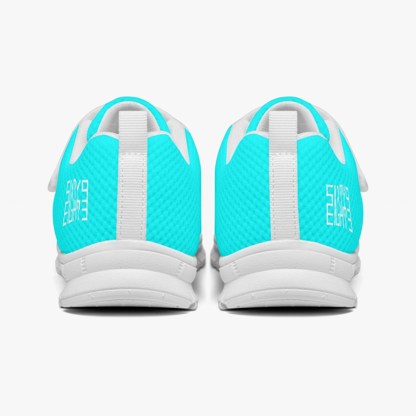 Sixty Eight 93 Logo White Aqua Blue Kids Lightweight Velcro Shoe