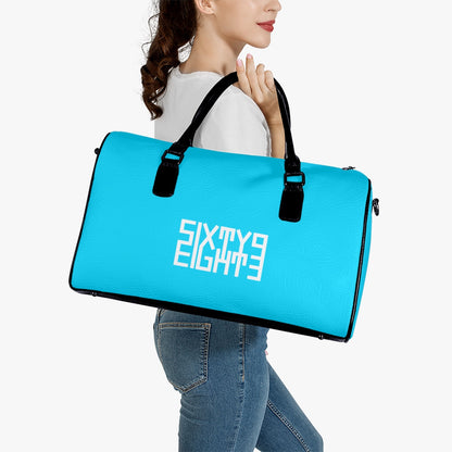Sixty Eight 93 Logo White Aqua Blue Leather Portable Travel Bag