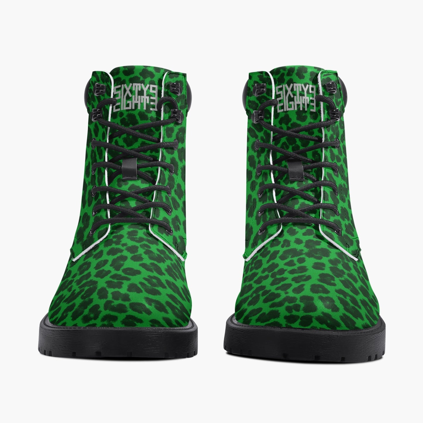 Sixty Eight 93 Logo White Cheetah Lime Green Leather Boots