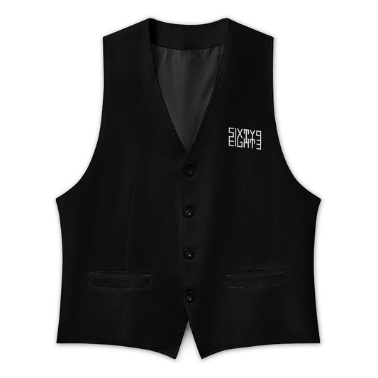 Sixty Eight 93 Logo White Black Men's Sleeveless Suit Vest