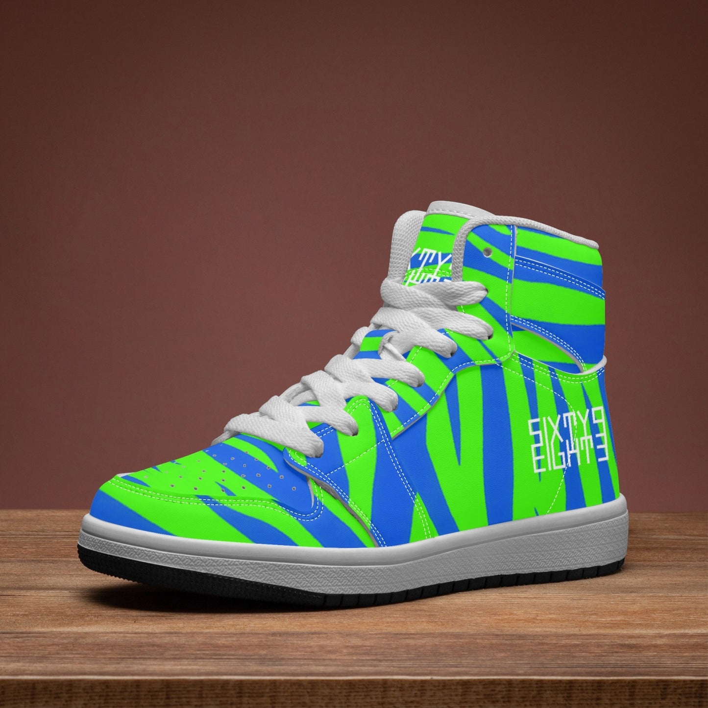 Sixty Eight 93 Logo White Zebra Blueberry Lime Kids High-Top Shoes
