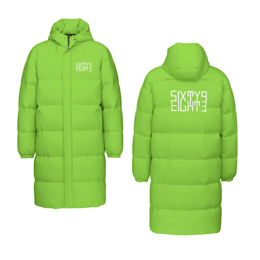 Sixty Eight 93 Logo White Green Apple Unisex Long Puff Jacket