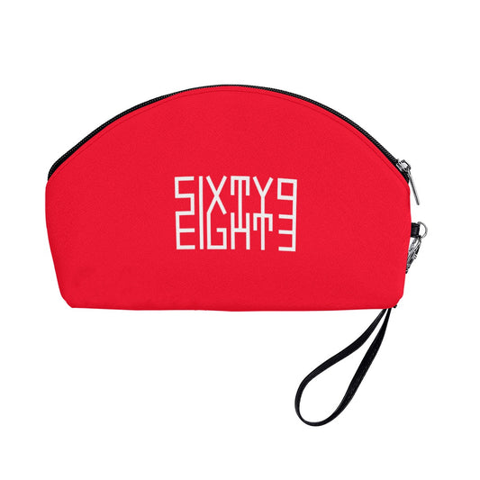 Sixty Eight 93 Logo White Red Curved Cosmetic Bag
