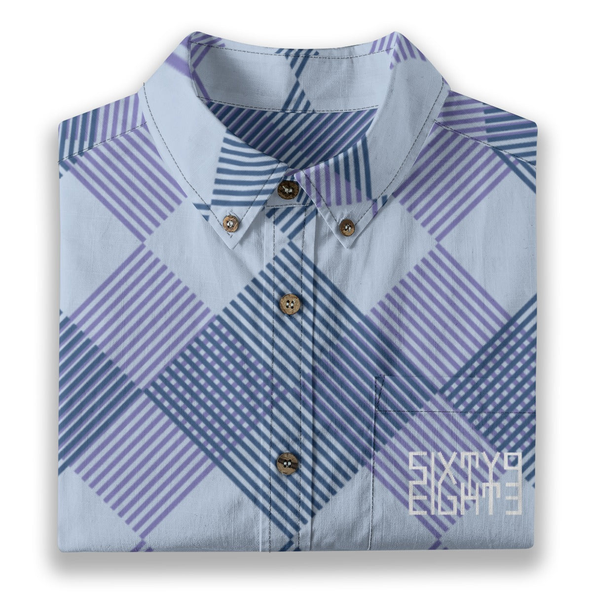 Sixty Eight 93 Logo White Shadow Pastel Blue Cotton Button Up Shirt