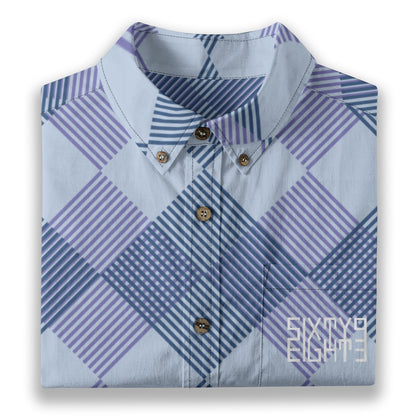 Sixty Eight 93 Logo White Shadow Pastel Blue Cotton Button Up Shirt