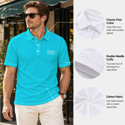Sixty Eight 93 Logo White Men's Aqua Blue Cotton Polo Shirt