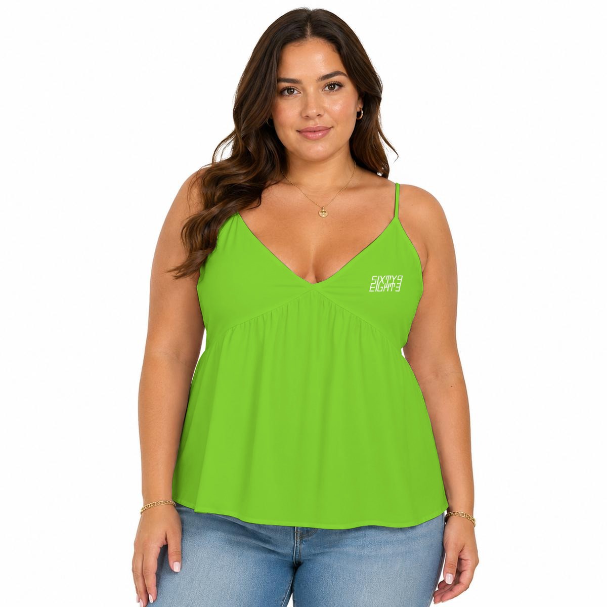 Sixty Eight 93 Logo White Dark Lemon Lime Women's Cami Peplum Top