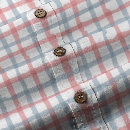 Sixty Eight 93 Logo Black Cadet Blue & Parrot Pink Cotton Button Up Shirt