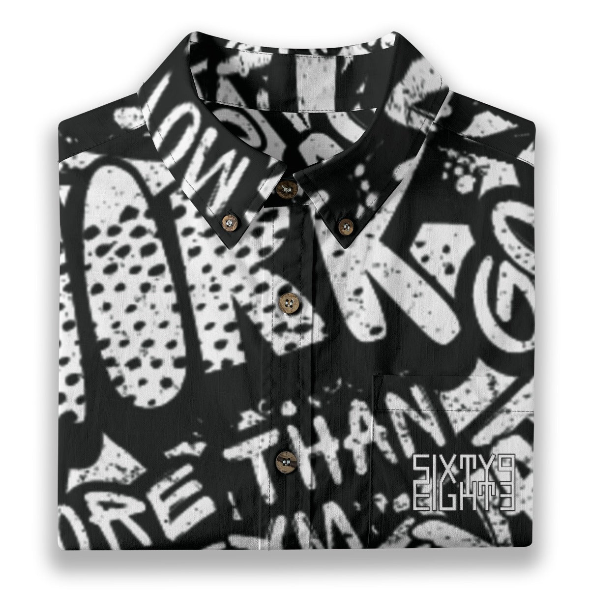 Sixty Eight 93 Logo White & Black Motive Cotton Button Up Shirt