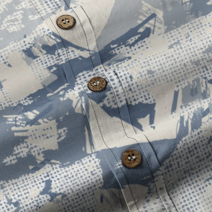 Sixty Eight 93 Logo Black Camo Blue & Grey Cotton Button Up Shirt