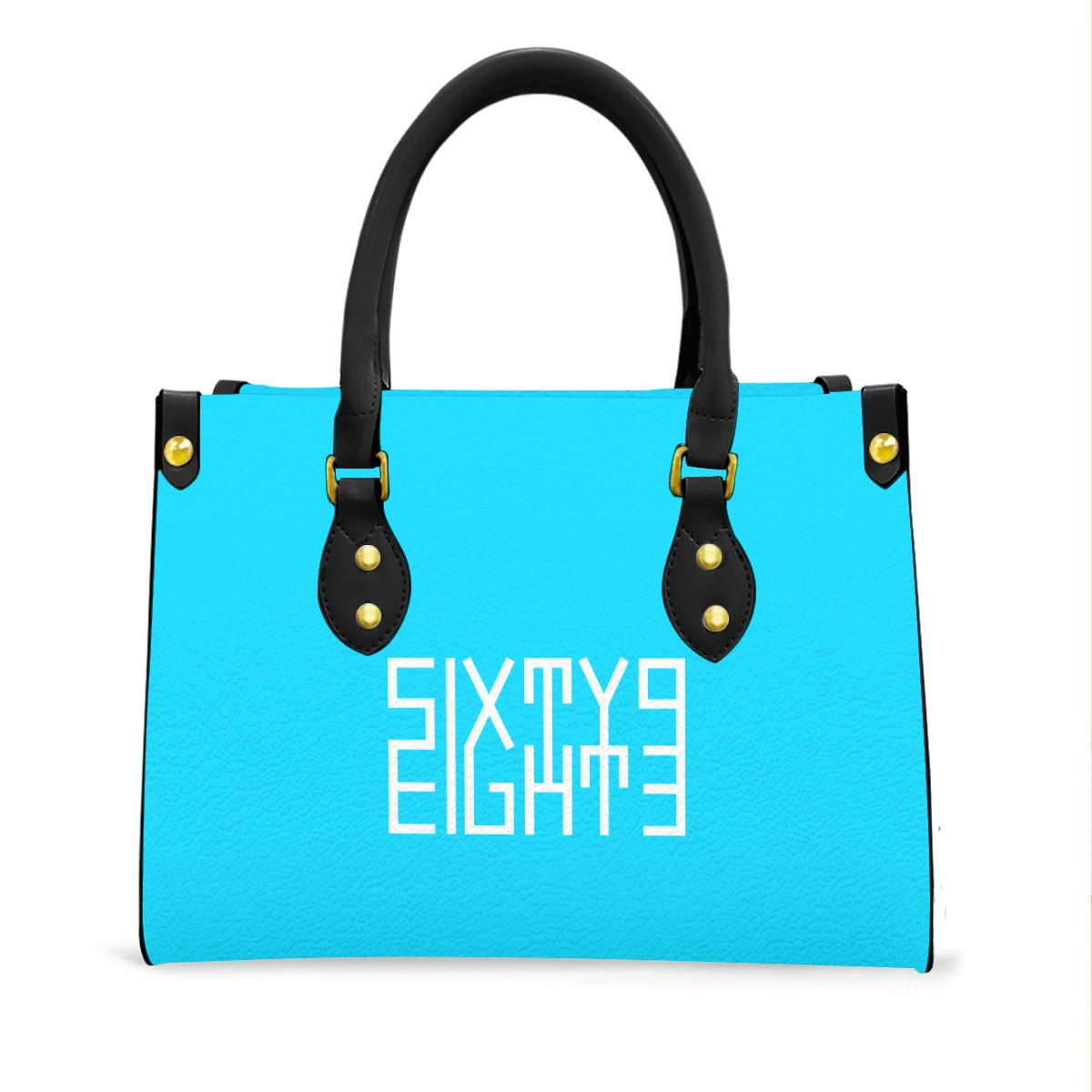Sixty Eight 93 Logo White Aqua Blue Women's Tote Bag With Black Handle