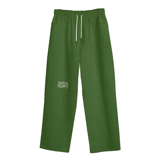 Sixty Eight 93 Logo White Forest Green Unisex Straight Casual Pants