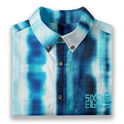 Sixty Eight 93 Logo Aqua Blue & White Blue Lake Cotton Button Up Shirt
