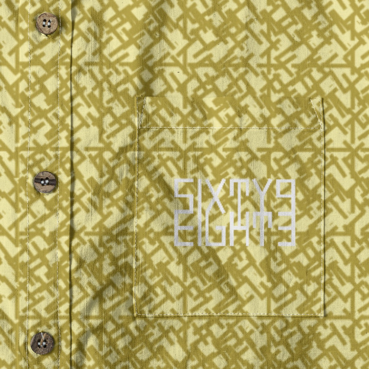 Sixty Eight 93 Logo White Brass Goldenrod Cotton Button Up Shirt