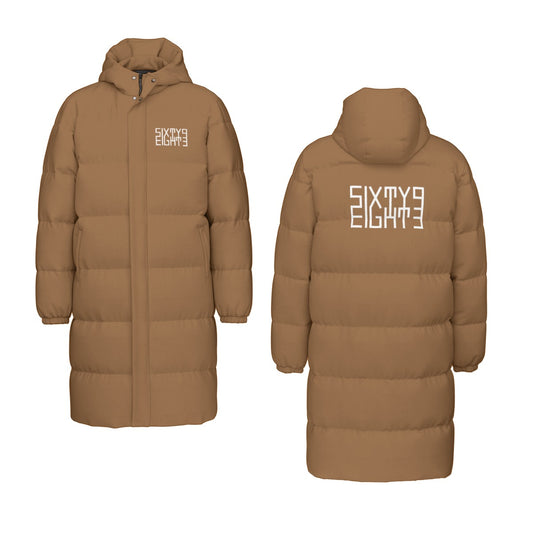 Sixty Eight 93 Logo White Chocolate Brown Unisex Long Puff Jacket