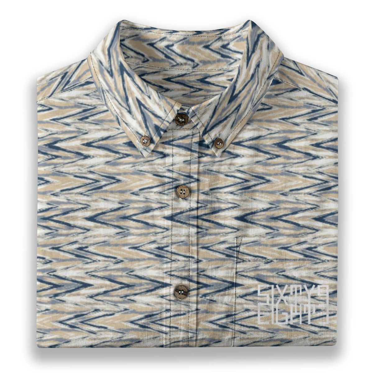 Sixty Eight 93 Logo White & Black Nickel Oasis Cotton Button Up Shirt