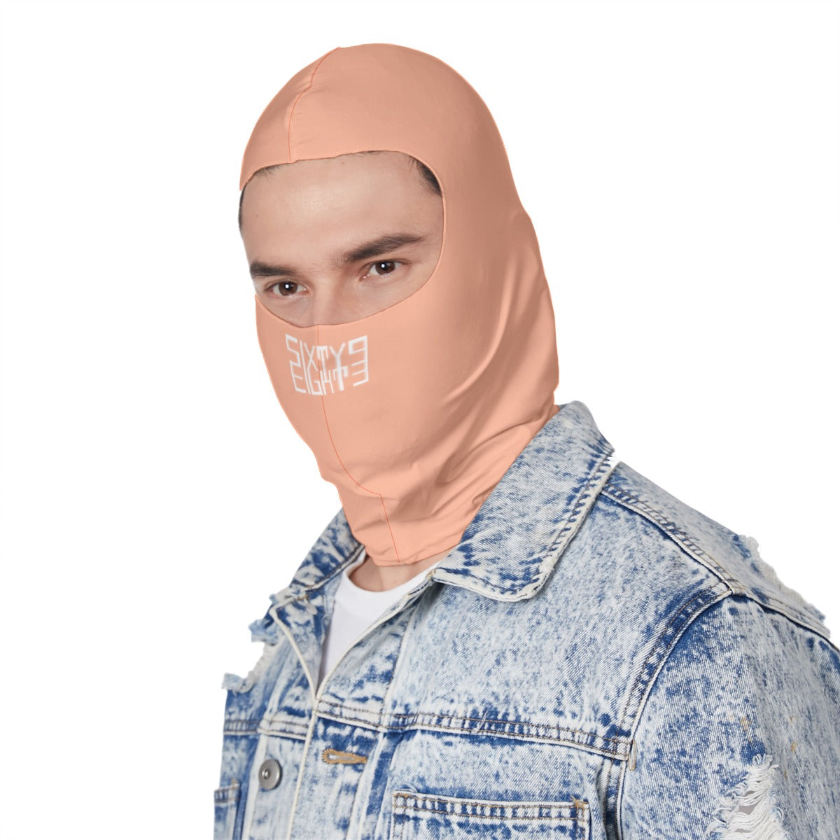 Sixty Eight 93 Logo White Peach Balaclava Face Mask