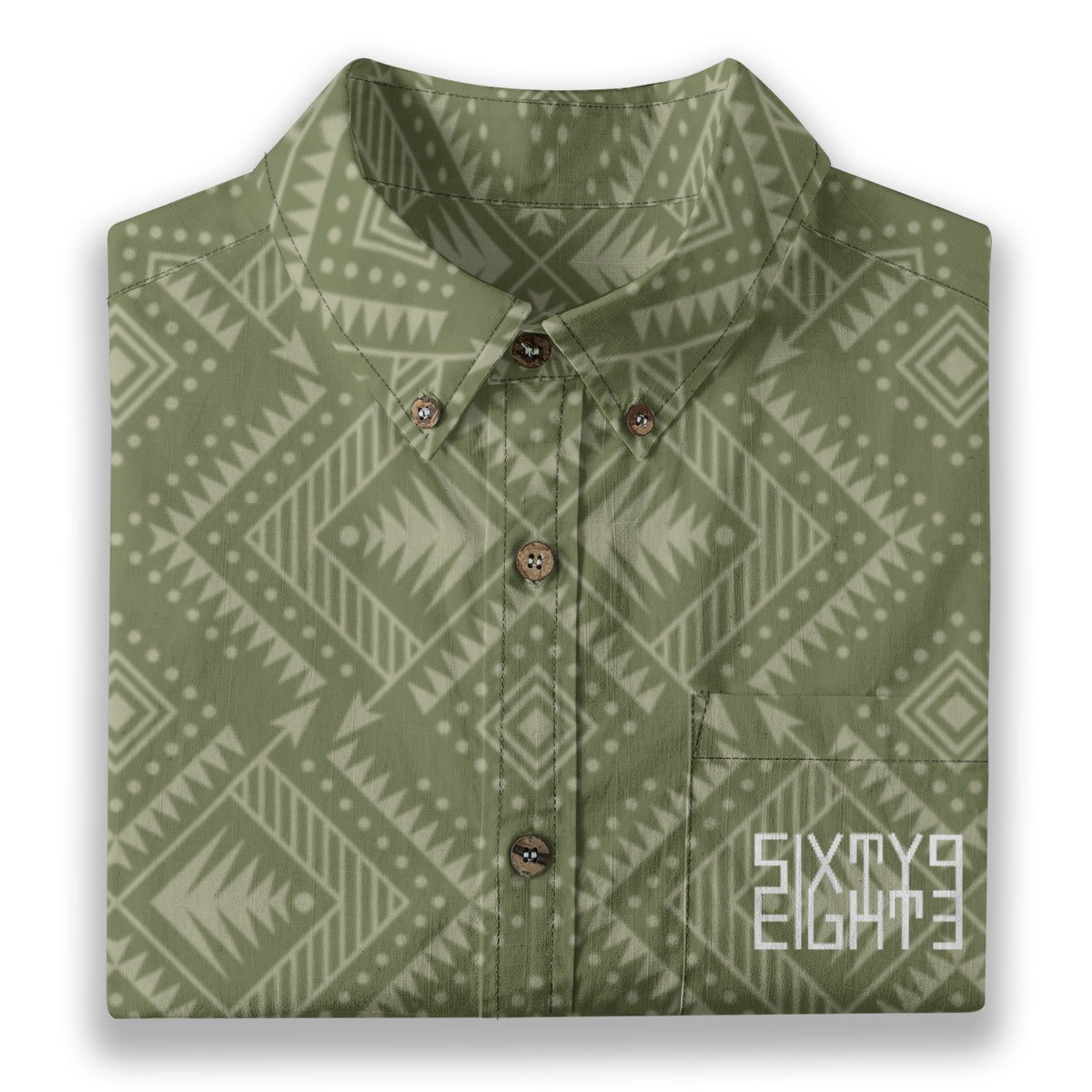 Sixty Eight 93 Logo White Camo Green Grullo Cotton Button Up Shirt