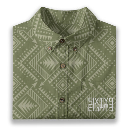 Sixty Eight 93 Logo White Camo Green Grullo Cotton Button Up Shirt