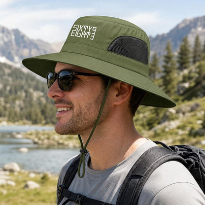 Sixty Eight 93 Logo White UPF 50+ Wide Brim Outdoor Sun Hat