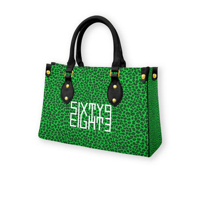 Sixty Eight 93 Logo White Cheetah Lime Green Women's Tote Bag With Black Handle