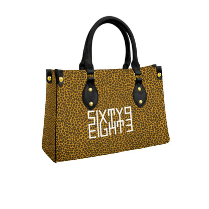 Sixty Eight 93 Logo White Cheetah Orange Women's Tote Bag With Black Handle