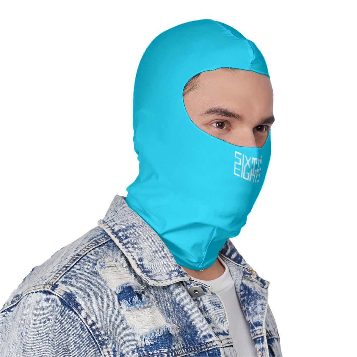 Sixty Eight 93 Logo White Aqua Blue Balaclava Face Mask