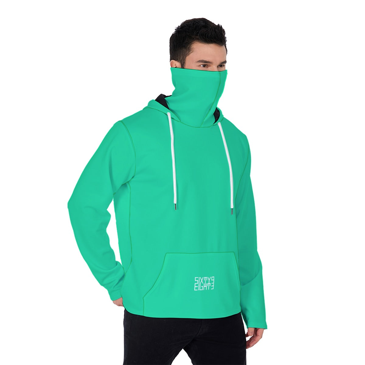 Sixty Eight 93 Sea Green Men's Heavy Fleece Hoodie With Mask