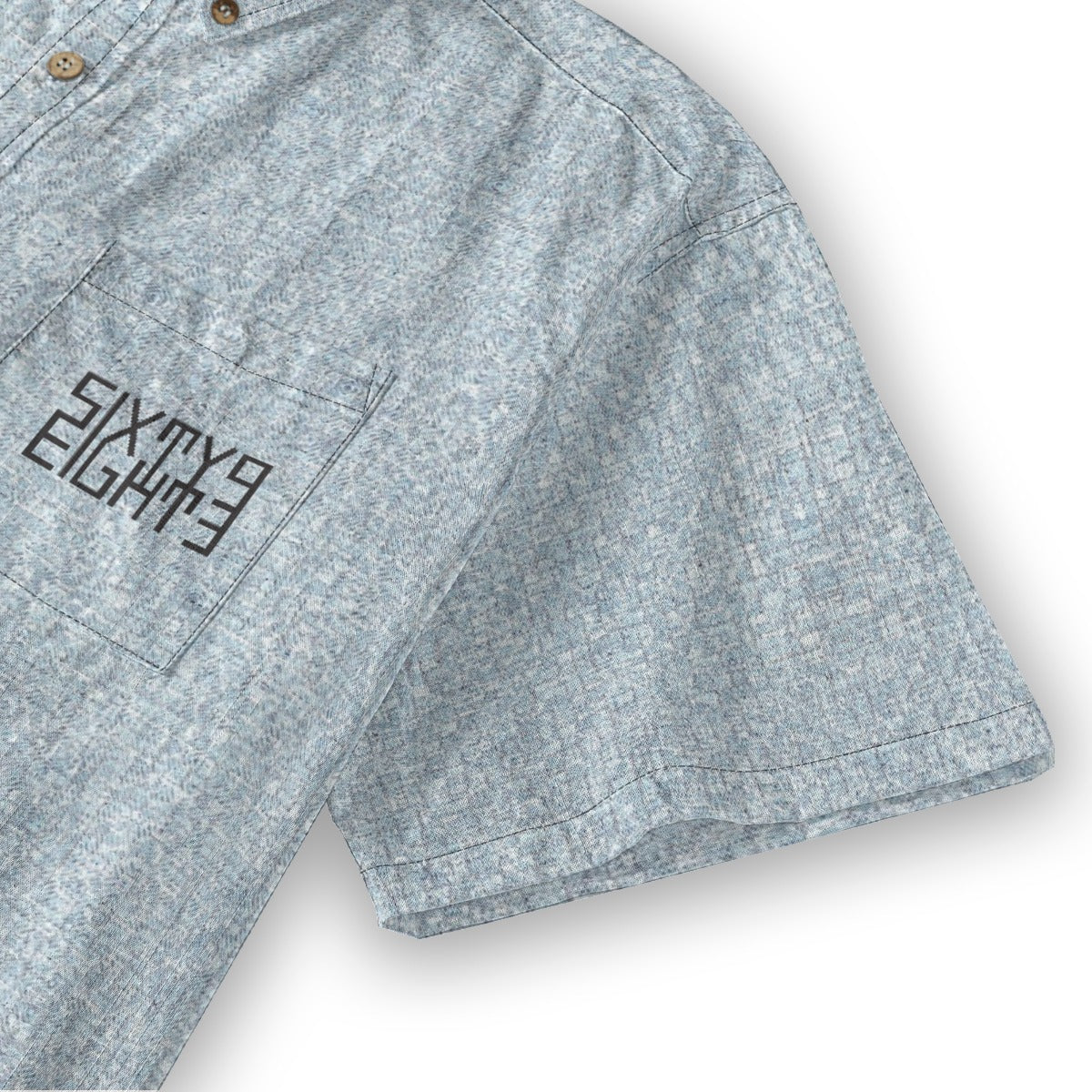 Sixty Eight 93 Logo Black Columbia Blue Cotton Button Up Shirt