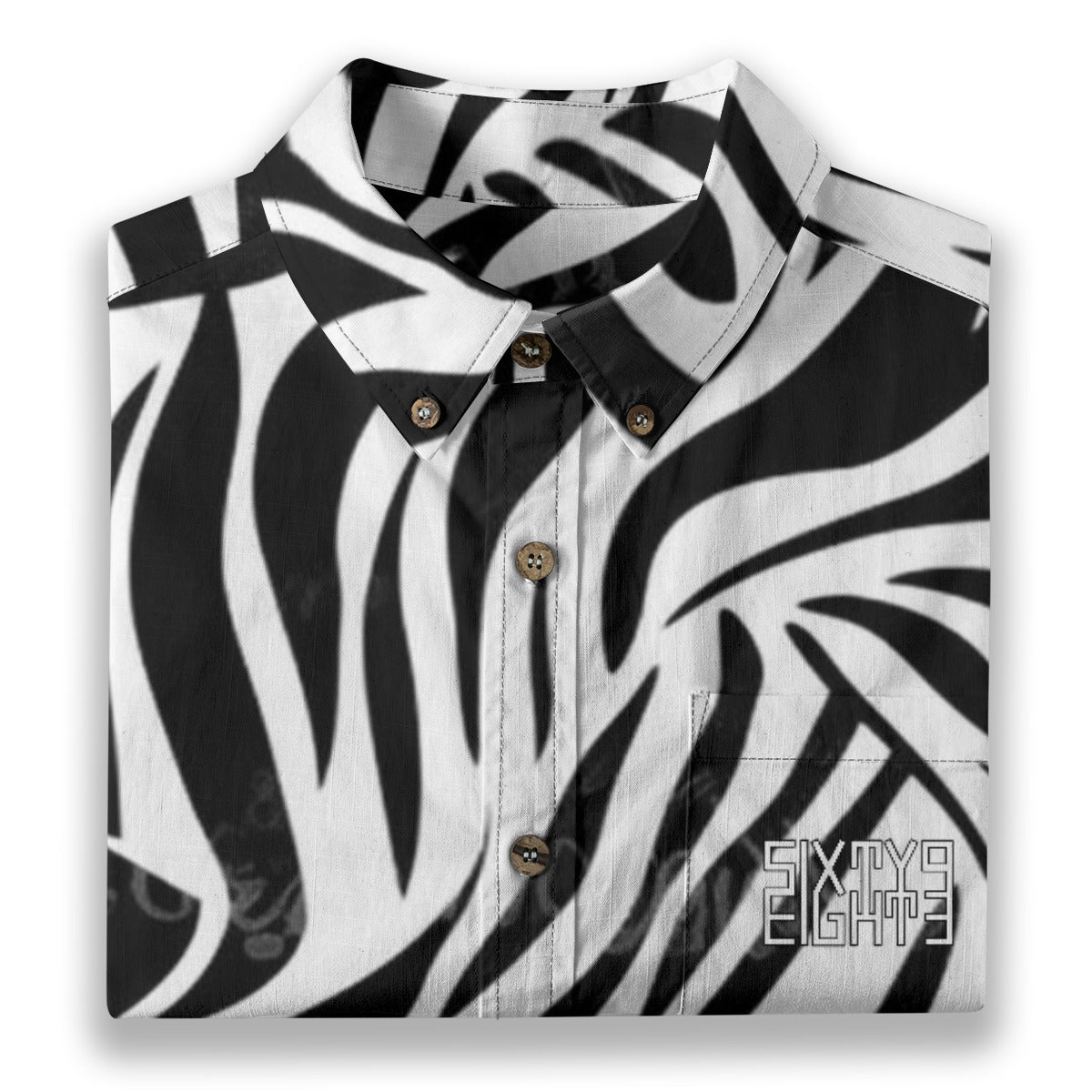 Sixty Eight 93 Logo White & Black Zebra Cotton Button Up Shirt