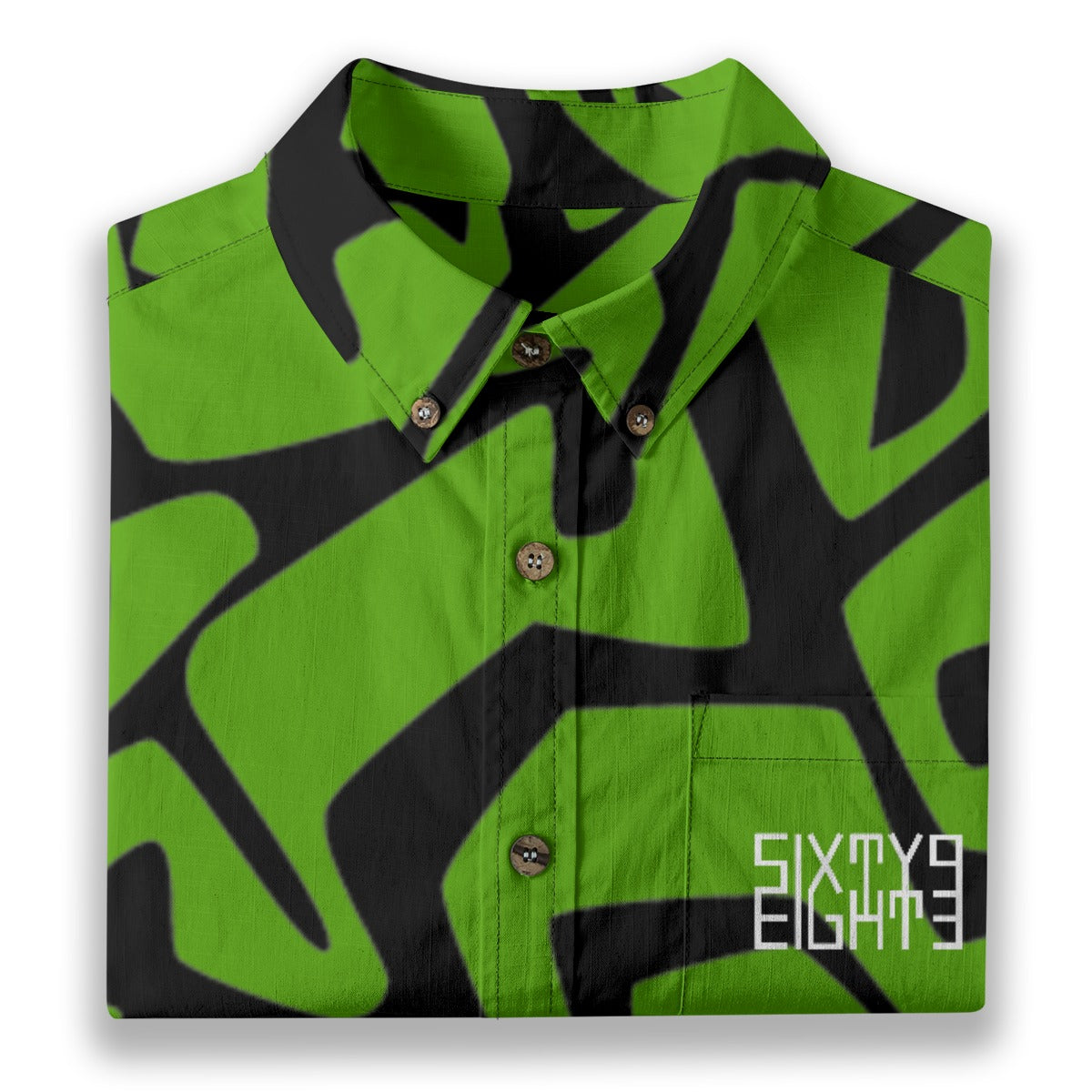 Sixty Eight 93 Logo White Groovy Green & Black Cotton Button Up Shirt