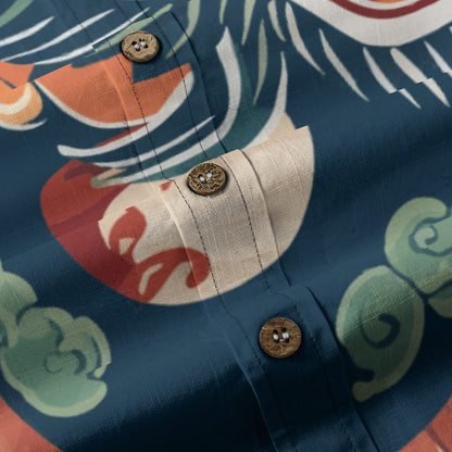 Sixty Eight 93 Logo White & Black Eternal Dragon Cotton Button Up Shirt