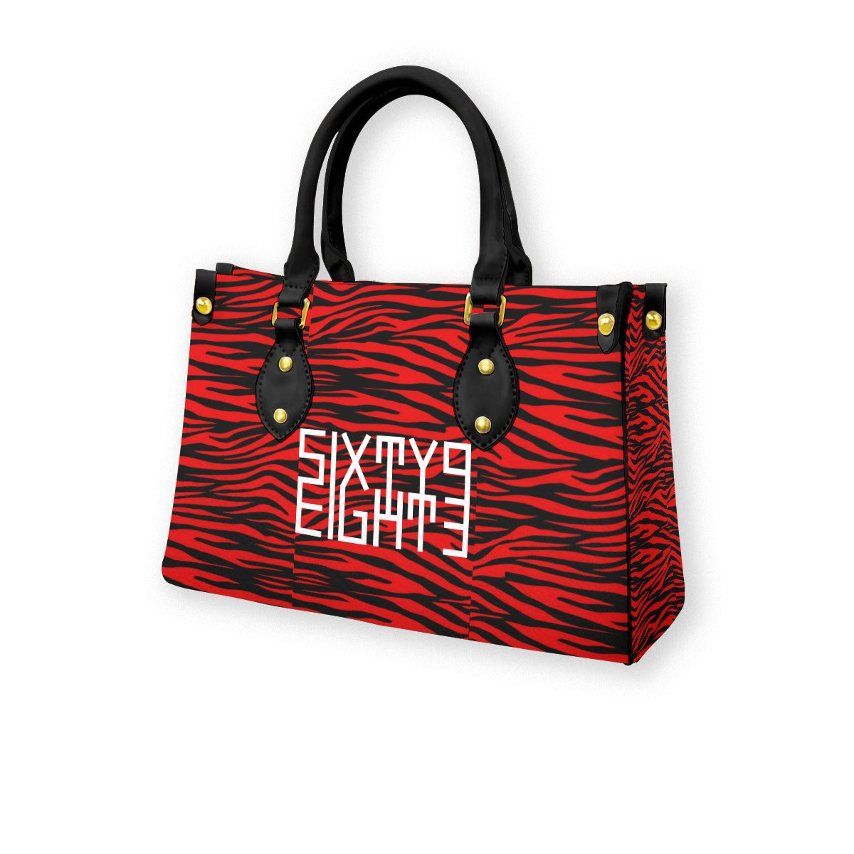 Sixty Eight 93 Logo White Zebra Red Women's Tote Bag With Black Handle