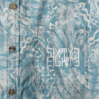 Sixty Eight 93 Logo White Dark Electric Blue & White Cotton Button Up Shirt