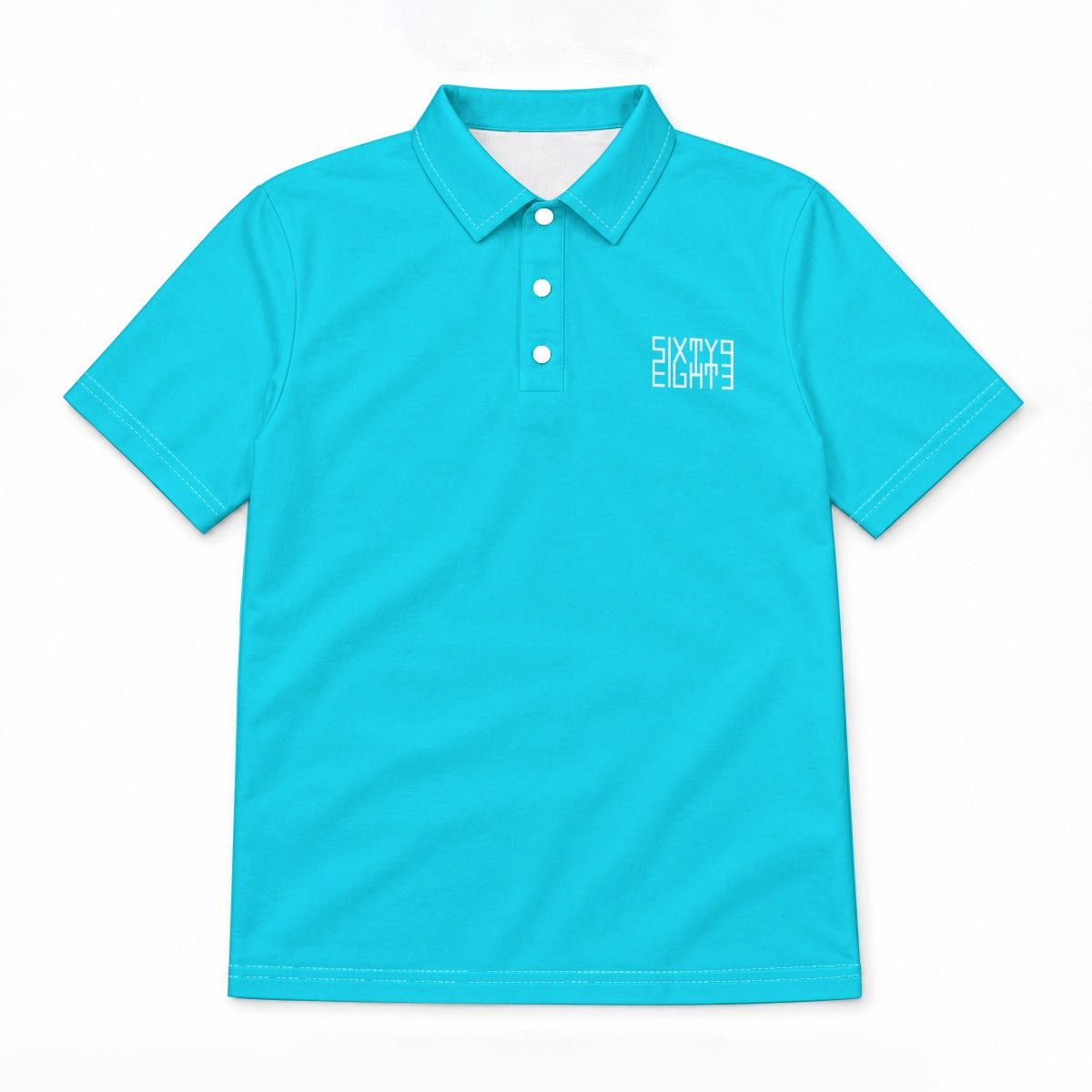 Sixty Eight 93 Logo White Men's Aqua Blue Cotton Polo Shirt