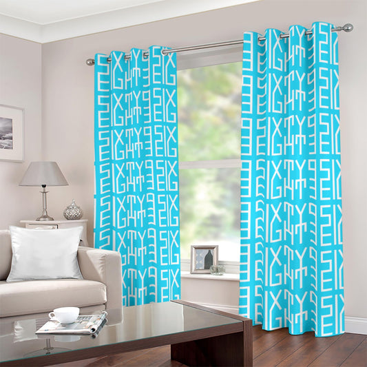 Sixty Eight 93 Infinity Logo White Aqua Blue Blackout Grommet Curtains