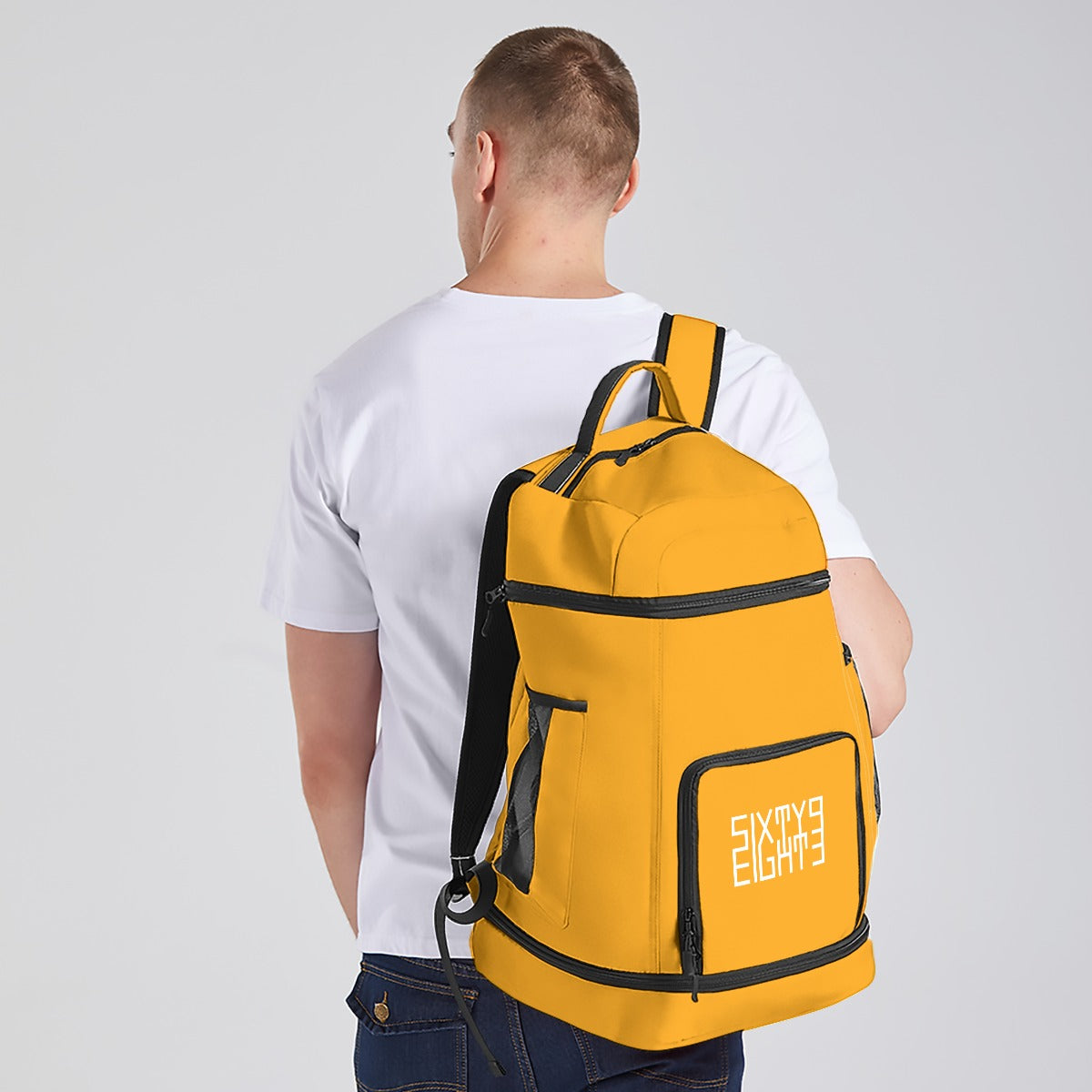 Sixty Eight 93 Logo White Orange Multifunctional Oxford Backpack