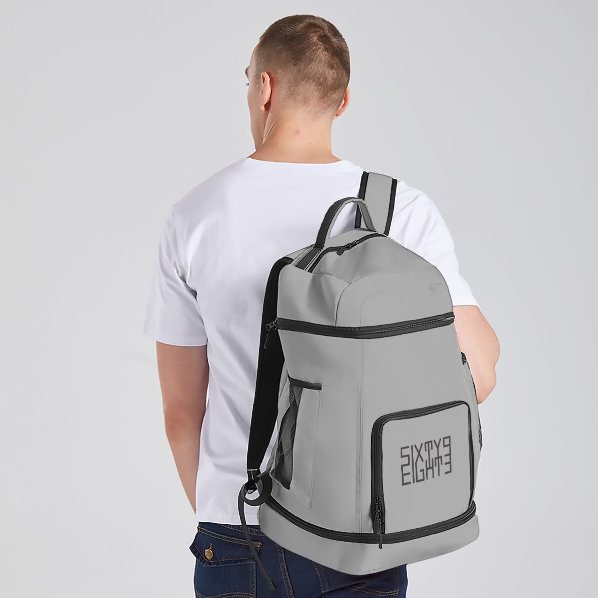 Sixty Eight 93 Logo Black Grey Multifunctional Oxford Backpack