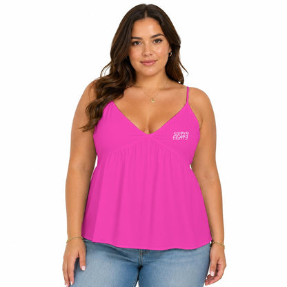 Sixty Eight 93 Logo White Women's Fuchsia Cami Peplum Top